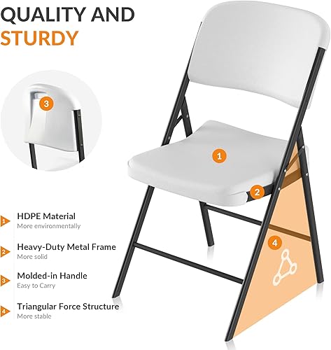 Miniatura 4 de Elevon Sillas plegables de plástico resistentes con capacidad de 350 libras para el hogar, oficina, camping, cocina, comedor, boda, fiesta, evento,