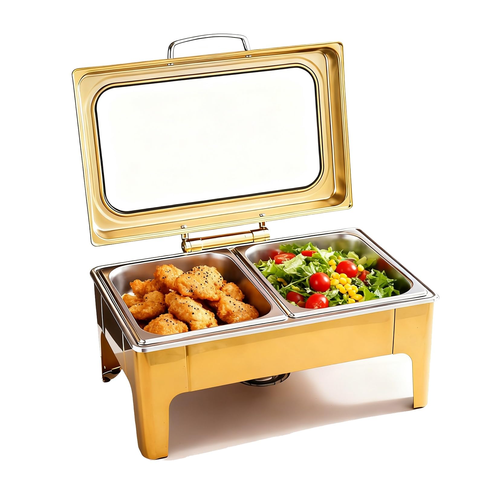 JKJZSALJ Stainless Steel Chafing Dishes Buffet Food Warmers With Glass Lid, Serving Trays For Parties And Weddings,Gold,a,57x36x28 cm/2 grid