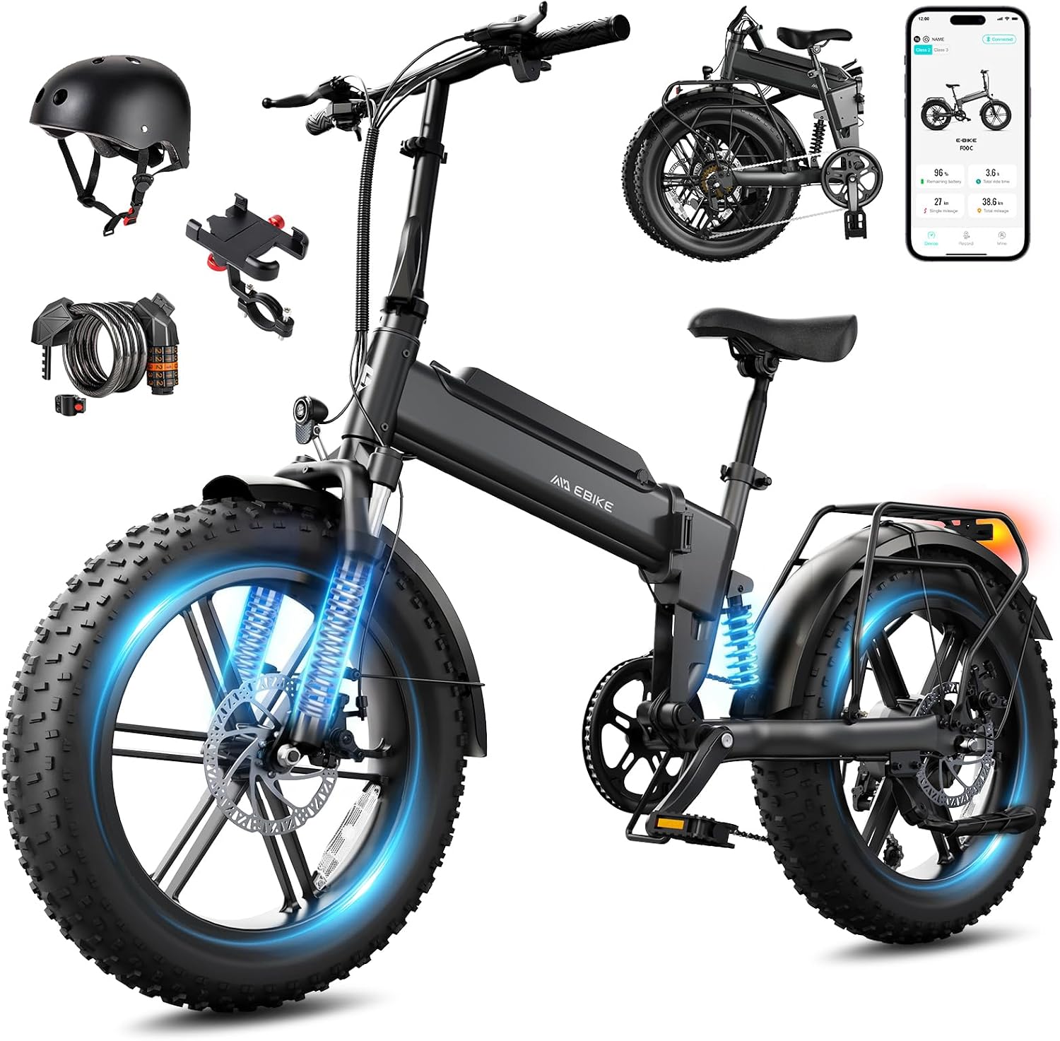 TST Folding Electric Bike for Adults, 1500W Peak Motor Ebike with 36V/48V 10.4Ah/15Ah Removable Battery, Max Range 60/90 Miles Electric Bicycle, 20″ Fat Tire All Terrain E Bike