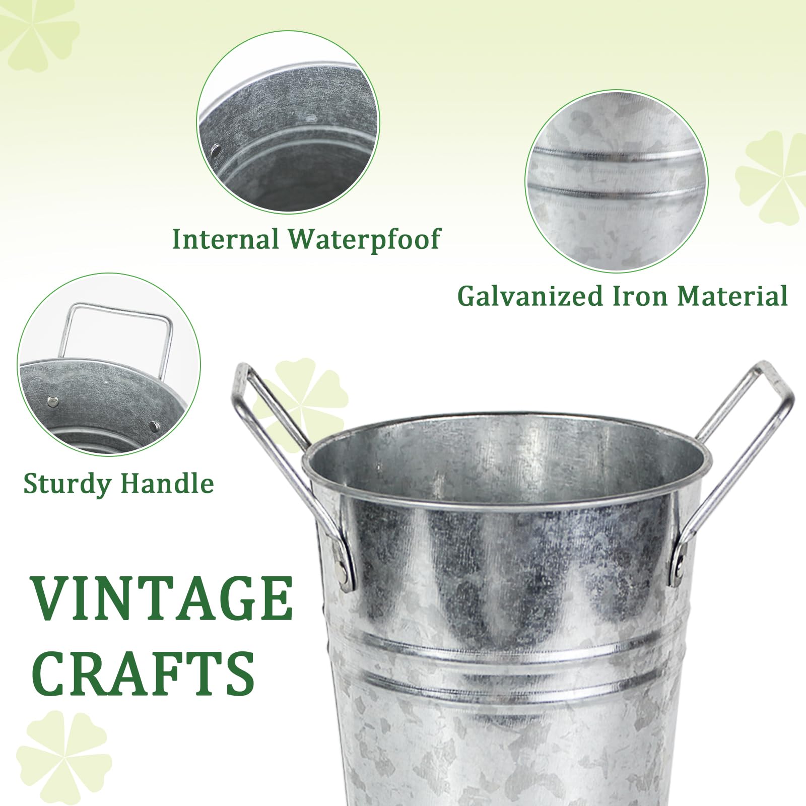 YEENAASY Galvanized Metal Bucket Vases Set of 8, 9 Inch Farmhouse French Flower Buckets Pots with Handles, Rustic Decorative Metal Holder Flower Vase for Home Wedding Table Centerpiece Decor (Silver)