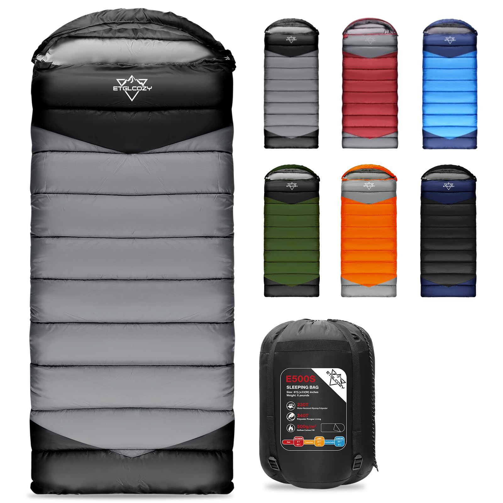 ETGLCOZY Sleeping Bags for Adults Kids, Ultralight Compact w/Compression Sack for Warm & Cold Weather Camping Essentials for Backpacking Hiking Travel Indoor - Unisex Boy Girl Man Woman