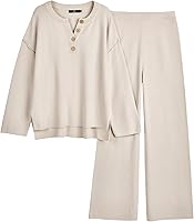Lillusory Women's Oversized 2-Piece Slouchy Lounge Set - Cozy Knit Matching Sweater Top & Wide-Leg Pants