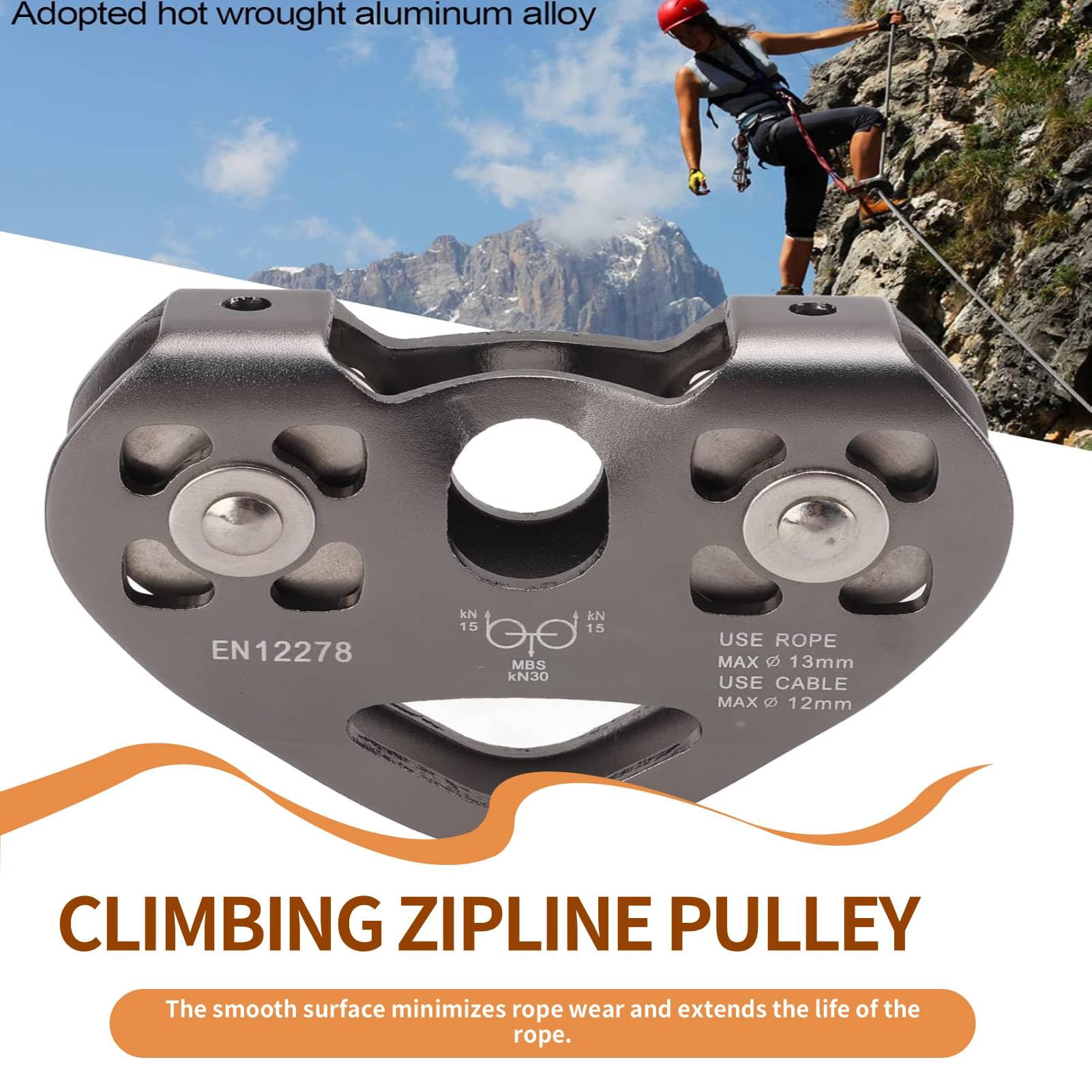 Poulie de tyrolienne, poulie d'escalade à la tyrolienne, poulies pileuses pilelles pilelles en Aluminium d'escalade avec Vitesses Tandem à Double Chariot pour l'alpinisme