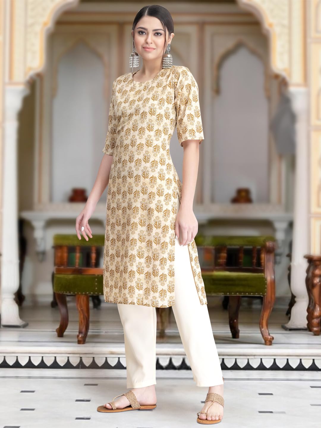 Tee Projekt Versatile Crepe Kurti & Pant Set For Women Printed Kurta Set