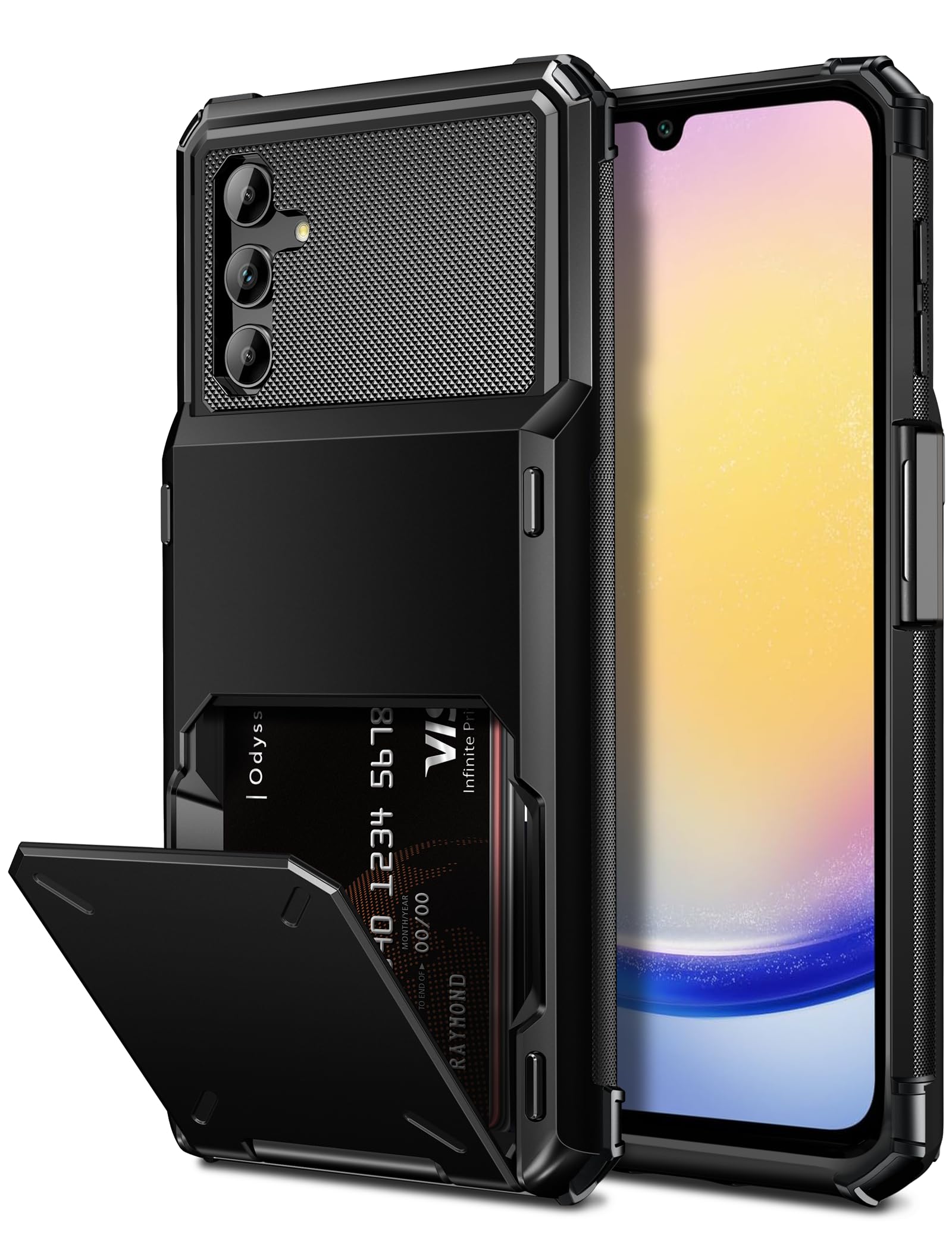 Vunakefor Samsung A25 5g Phone Case with Card Holder Samsung A25 Case Wallet Case [Max 4 Cards] Dual Layer Protective Case Heavy Duty Hard PC TPU Bumper Shockproof Case for Samsung Galaxy A25,Black