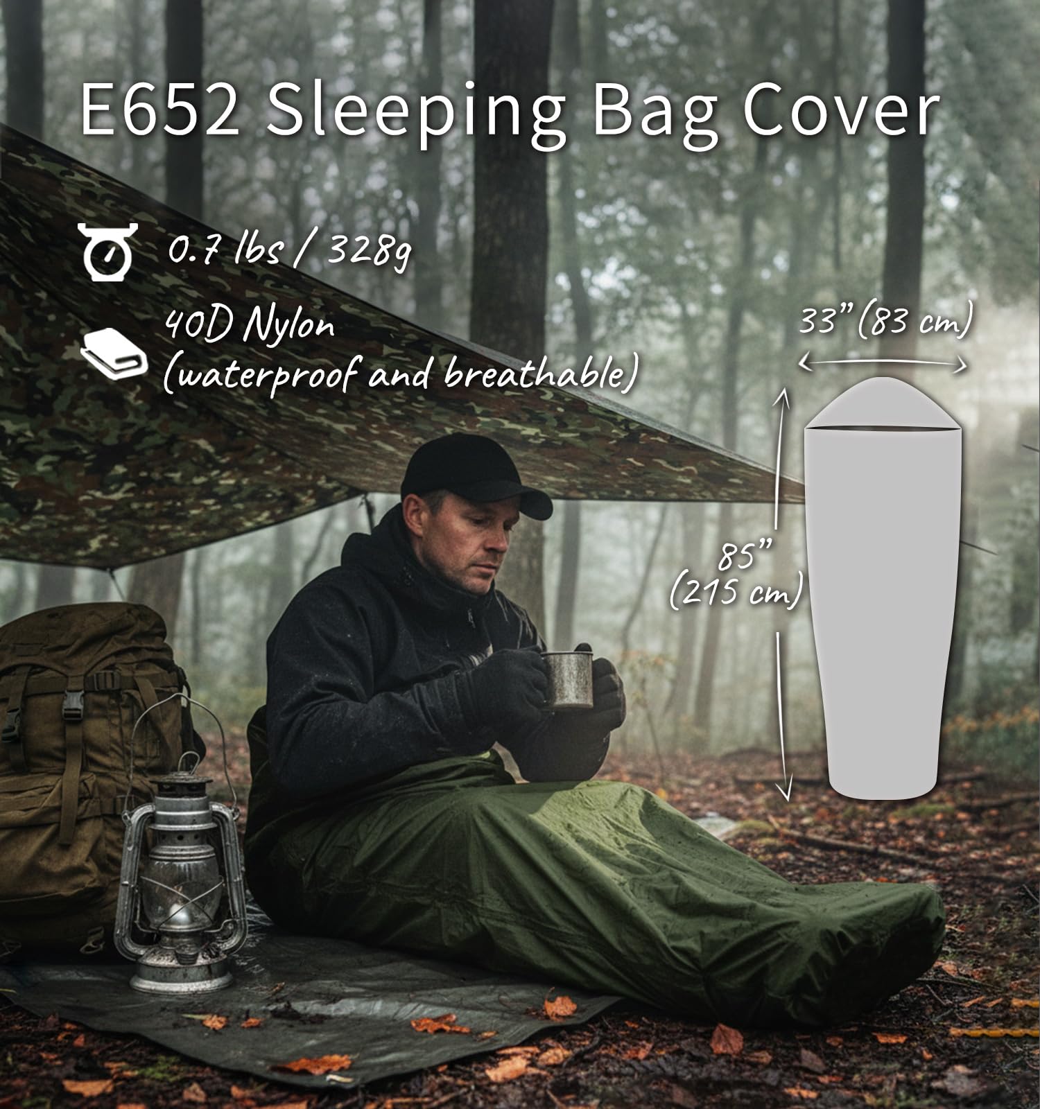 Litume Śpiwór Pokrowiec Bivy Worek Wodoodporny Styl Mumia Minimalistyczny Leśny Zewnętrzna Powłoka Stealth Shelter Kompaktowy Lekki Przenośny Camping
