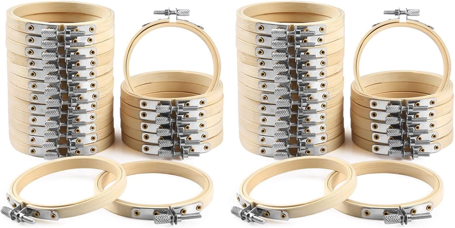 40 Pieces 3 Inch Bamboo Embroidery Hoops Round Wooden Hoop Round Ring for Art Craft Sewing