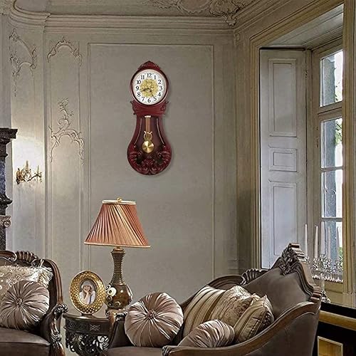 Miniatura 6 de Reloj de pared con péndulo de Beesealy, reloj mecánico para abuelo, estilo retro, silencioso, para decoración de sala de estar, con péndulo, para