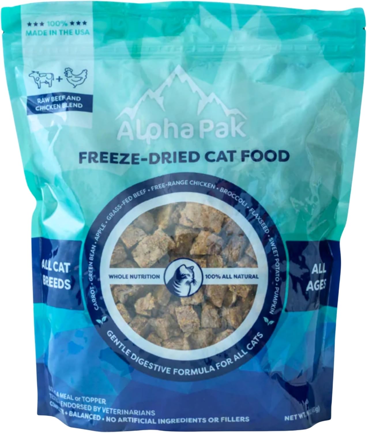 AlphaPak, Freeze-Dried Cat Food, All Breeds, All Ages, Whole Food Nutrition, Grain Free, Made in The USA. (Chicken & Beef)