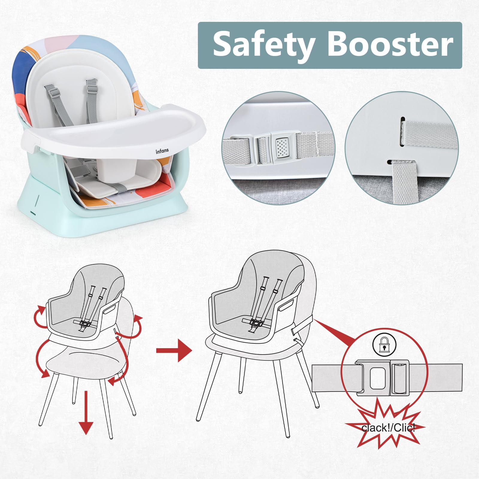 INFANS 8 in 1 Baby High Chair, Convertible Highchair for Babies and Toddlers, Infant Dining Booster Seat, Building Block Table, Kids Stool Table Chair Set with Removable Tray (8 in 1, Baby Blue)