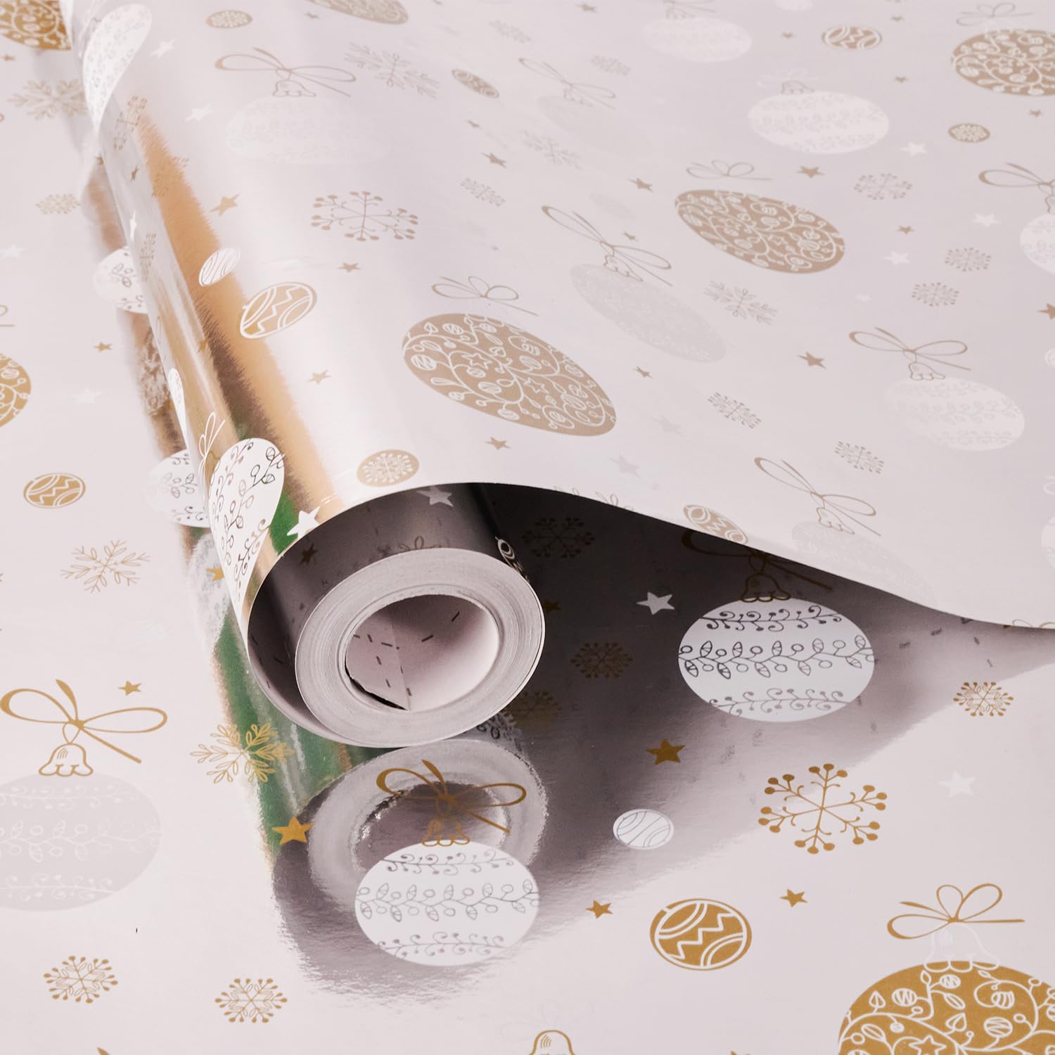 Christmas Wrapping Paper Roll,43cm x 12m Xmas Gift Wrapping Paper,Metallic Gift Wrap Paper with Snowflake Xmas Tree Pattens for Christmas,Party,Festive Decorations (grey)