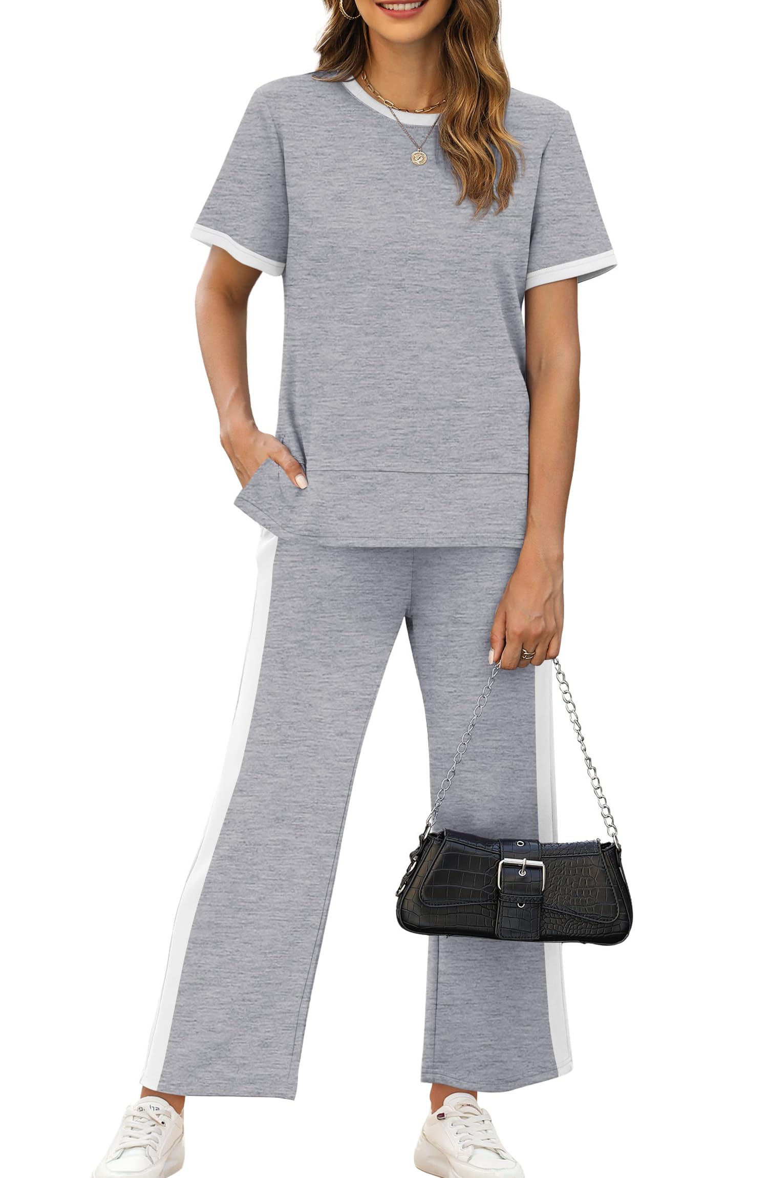 XIEERDUO Women's 2 Piece Lounge Set Fashion Travel Outfits Vacation Tracksuit Comfy Wide Leg Airport Loungewear S-3XL