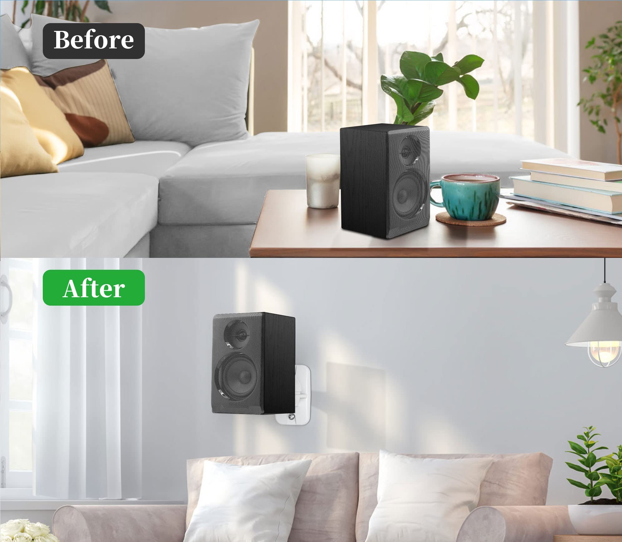 HomeMount Wall Mount Brackets - Universal Speaker Mounts, Bookshelf Speaker Kit, Supports Up to 8 lbs, 4 Pack, White - Image 2