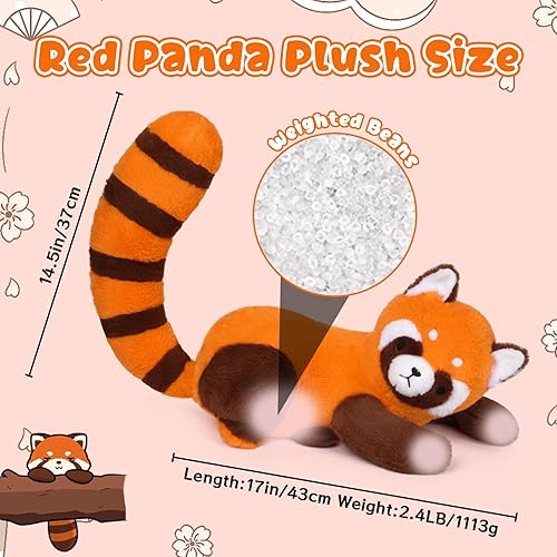 Miniatura 5 de Peluche con peso de panda rojo, 17 pulgadas, 2.4 libras, juguete de peluche con panda rojo, lindo animal de peluche de panda para niños, almohada