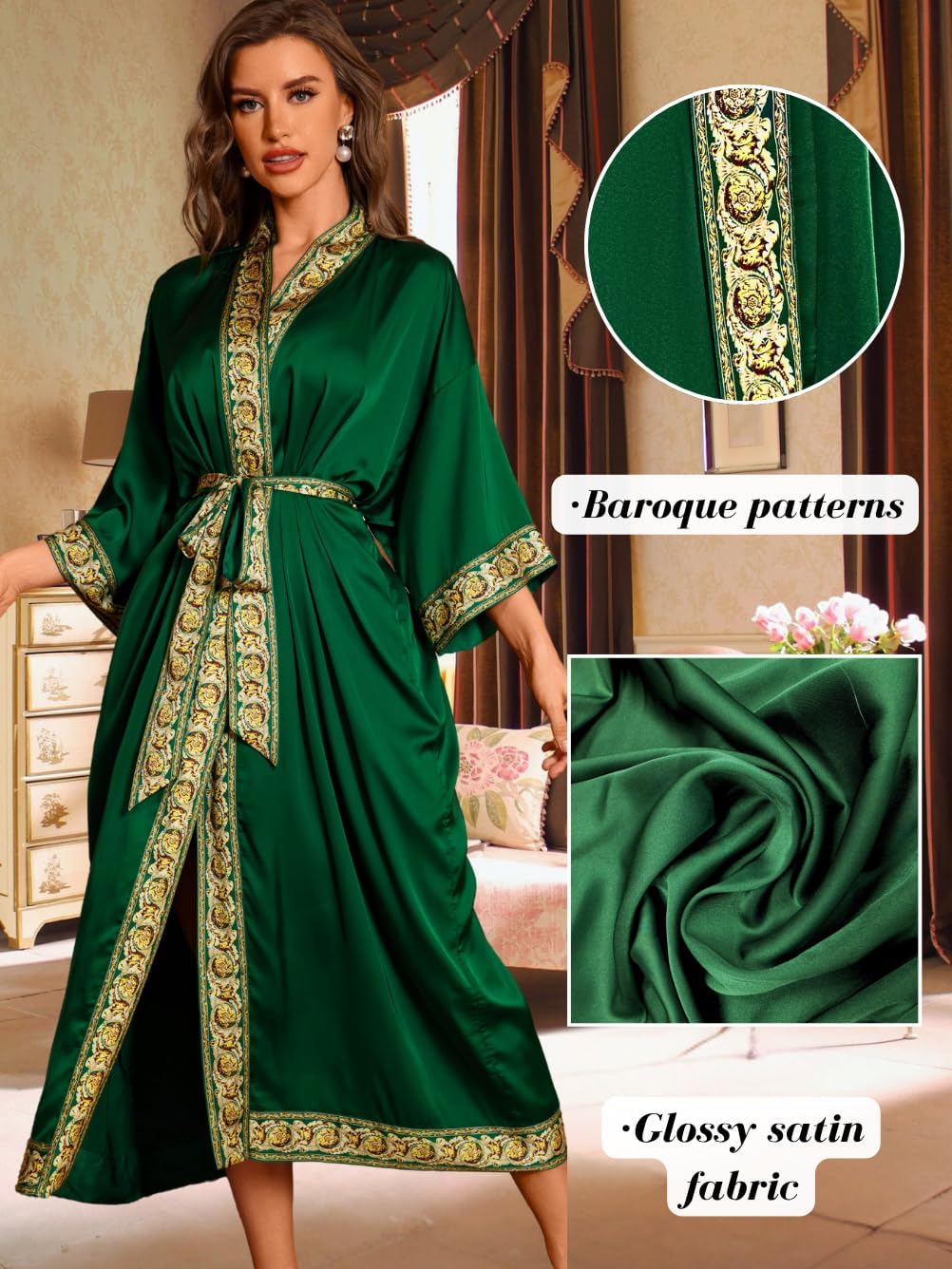 ChiaoLezhee Satin Robe Sets For Women, 2-PC Lightweight Bathrobe, Silk Sleepwear Kimono Bridesmaid Sexy Robes