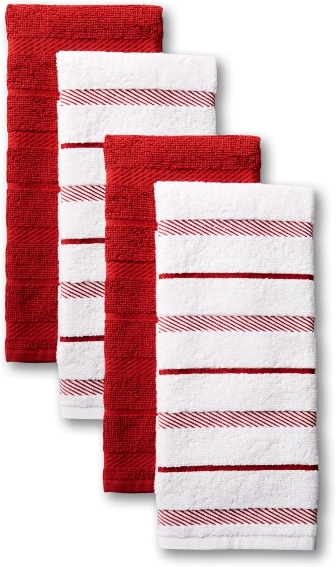 Albany Kitchen Towel 4-Pack Set,Cotton, Passion Red/White, 16"x26"