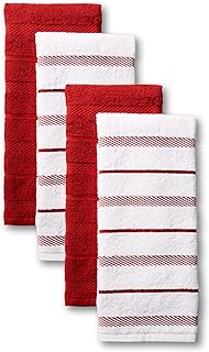 KitchenAid Albany Kitchen Towel 4-Pack Set, Passion Red/White, 16