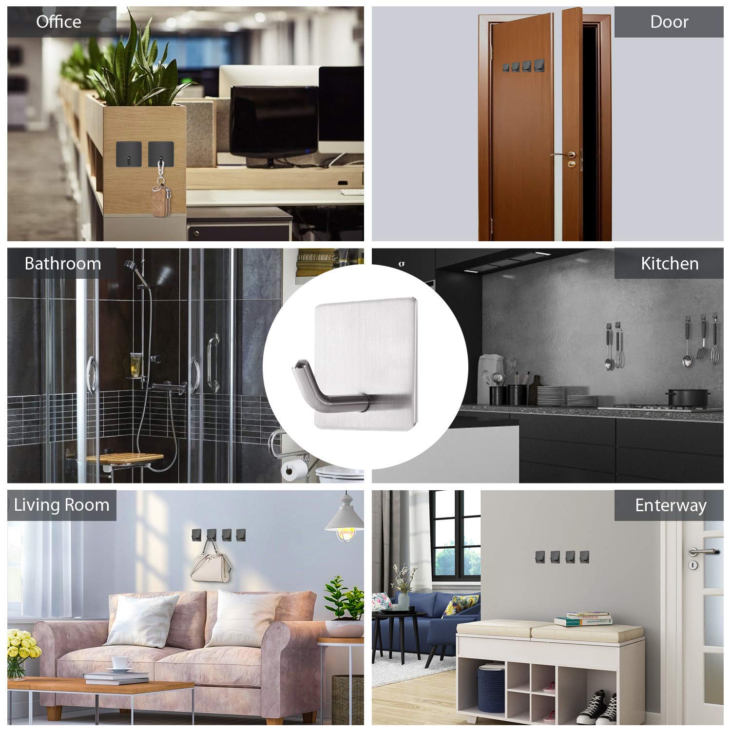 Vista Ganci Appendiabiti 4 Pezzi Adesivi in Acciaio Inox - Appendiabiti a Parete per Accappatoio, Asciugamani - Set di Ganci Quadri per Cucina e Bagno Accessori