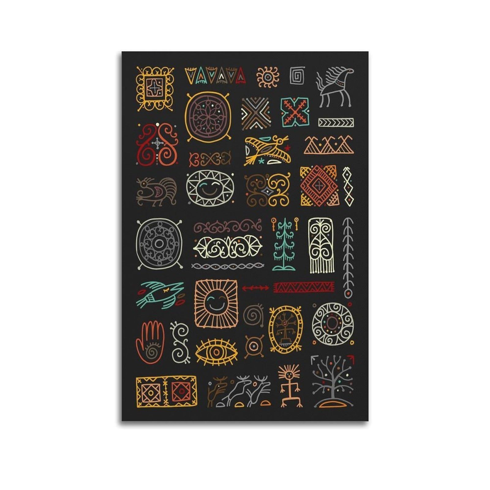 XKUGA Nordic Folk Symbol Geometric Tribal Poster Pattern Viking Modern Decorative Canvas Prints - Ideal Wall Art for Family, Man Cave, Game Room, Boys & Girls Bedroom 20x30inch(50x75cm)