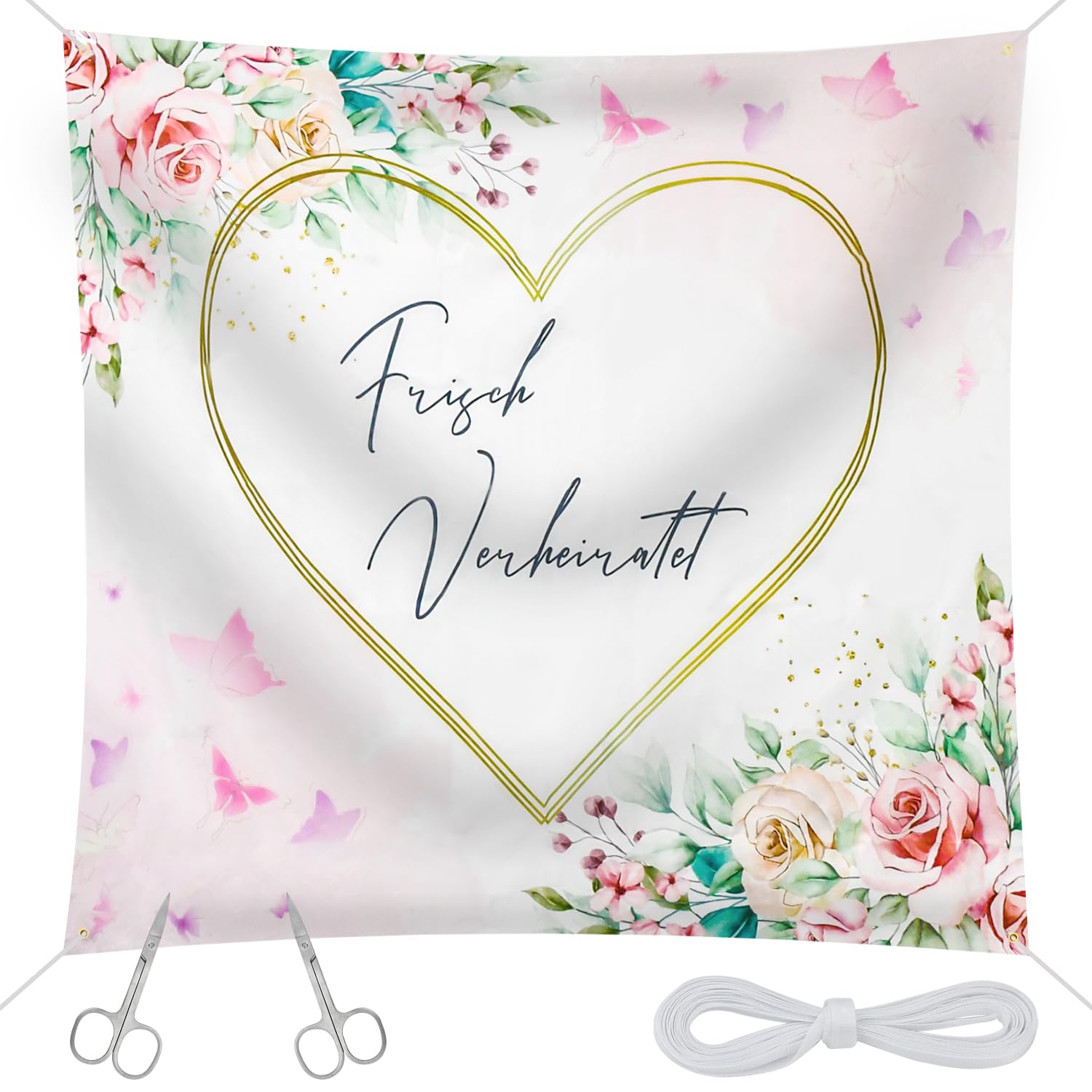 Decorazioni Nozze Cuore Da Ritagliare Matrimonio 200x180cm - Decorazione Sposi Con Forbici E Cordini Telo Ritaglio Cuore Sposi - 4