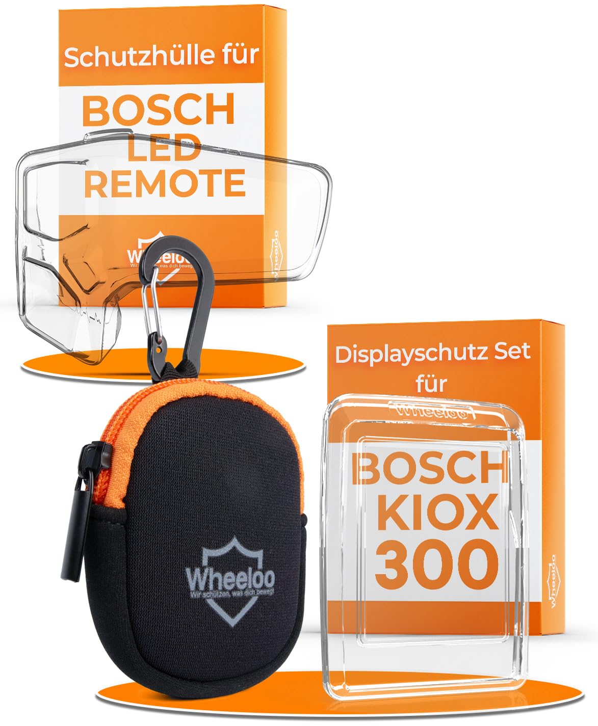 3er Set Transparente Schutzhüllen für Bosch LED Remote & Kiox 300 + Neoprentasche I Ebike Display Schutzhülle I E Bike Displayschutz Abdeckung I E-Bike Zubehör Regenschutz Hülle I WHEELOO