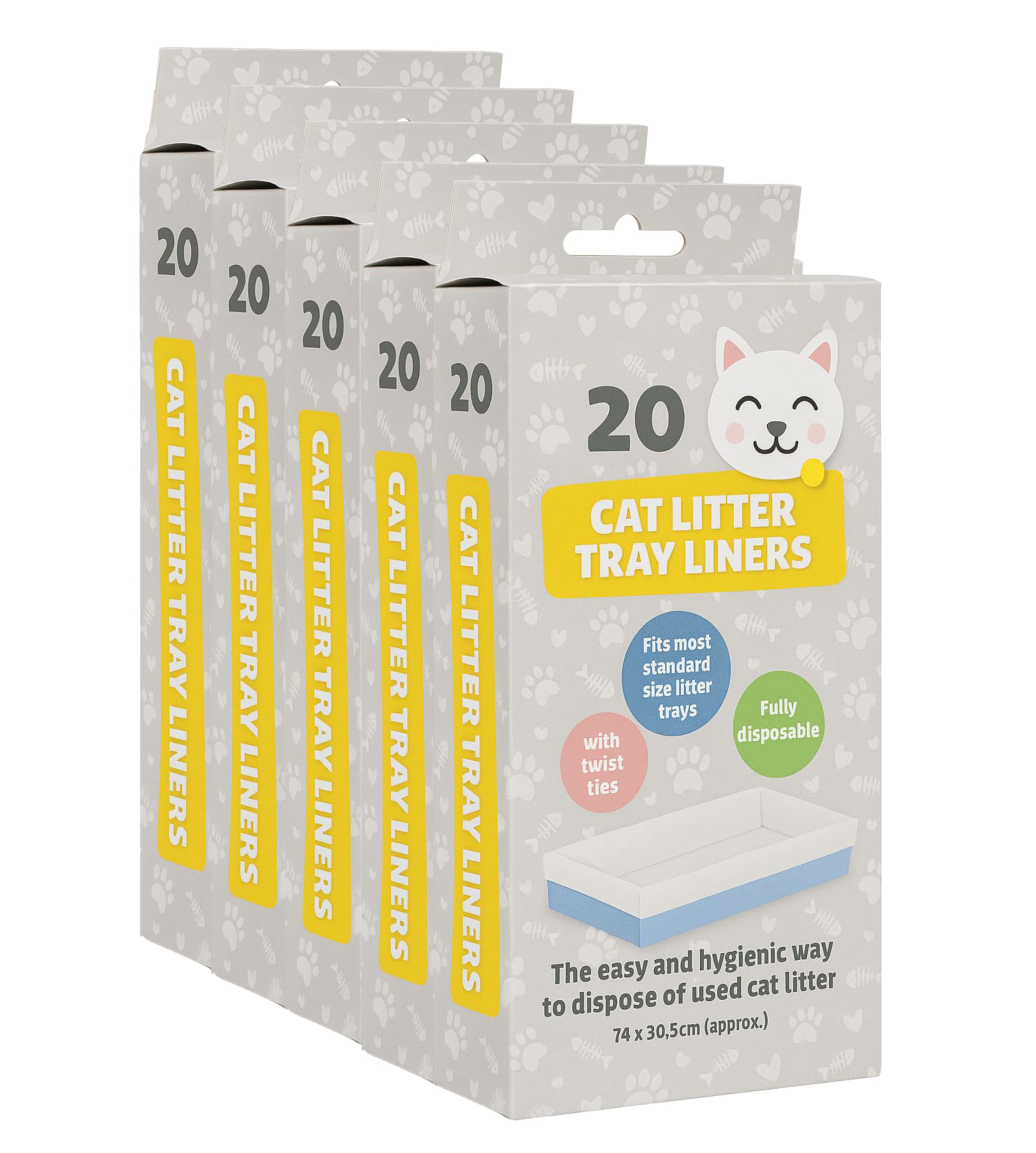 Pet Guru White Cat Litter Tray Liners, Pack Of 20, Strong Quality With Twist Ties, Fully Disposable Fits Standard Size Trays (100)