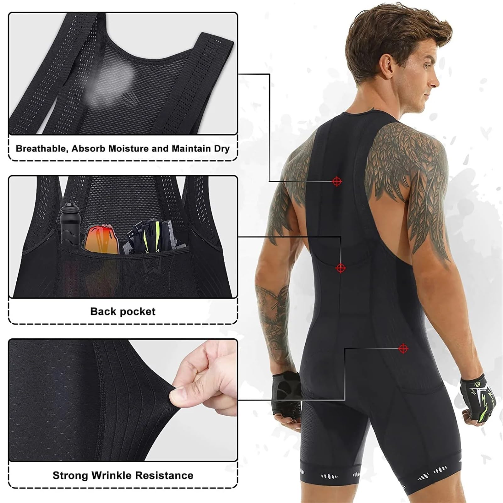 Culotte Ciclismo Hombre Pantalones de Bicicleta Acolchados con Gel 20D, Pantalones Cortos con Tirantes for Ciclismo, Bicicleta de montaña, Transpirables, for Hombre Ropa Ciclismo Hombr