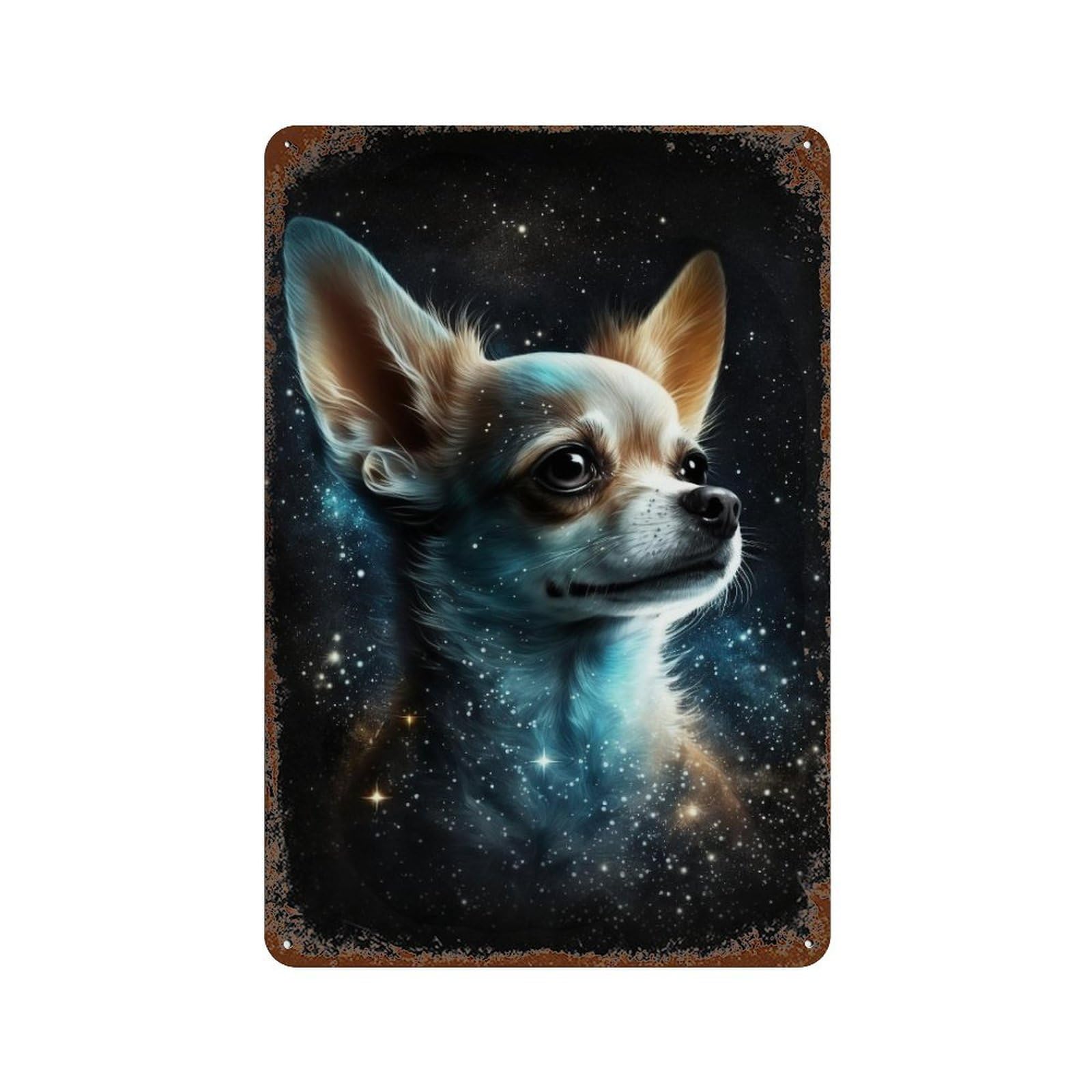 Galactic Chihuahua Portrait Decorative Tin Sign 11.8"x7.9", for Farmhouse, Kitchen And Entryway Decor, Vintage Wall Decor