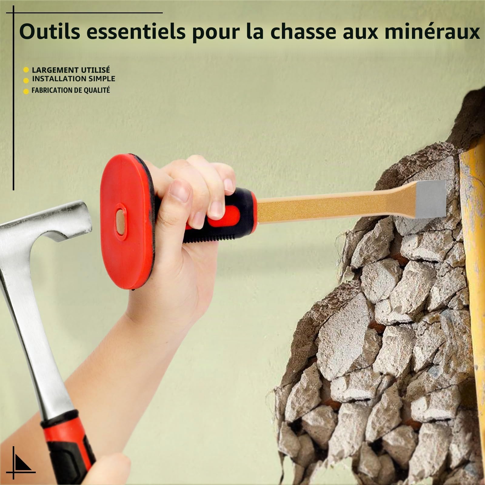 Lot de 6 marteaux et burins géologiques, marteau de roche et burin maçon de 30,5 cm, lunettes de sécurité, sifflet, loupe de bijoutier 10 x et gants, outils de chasse au rocher pour chasse au