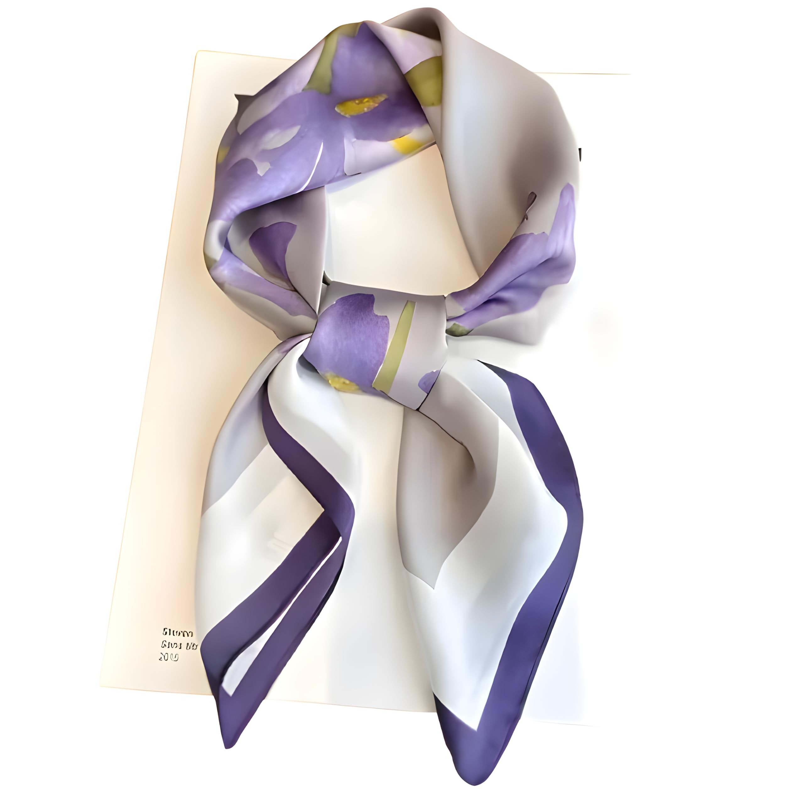 Silk Scarf, Purple and Grey Floral Print, Lightweight Satin Finish, Square Neck Wrap-picture-37