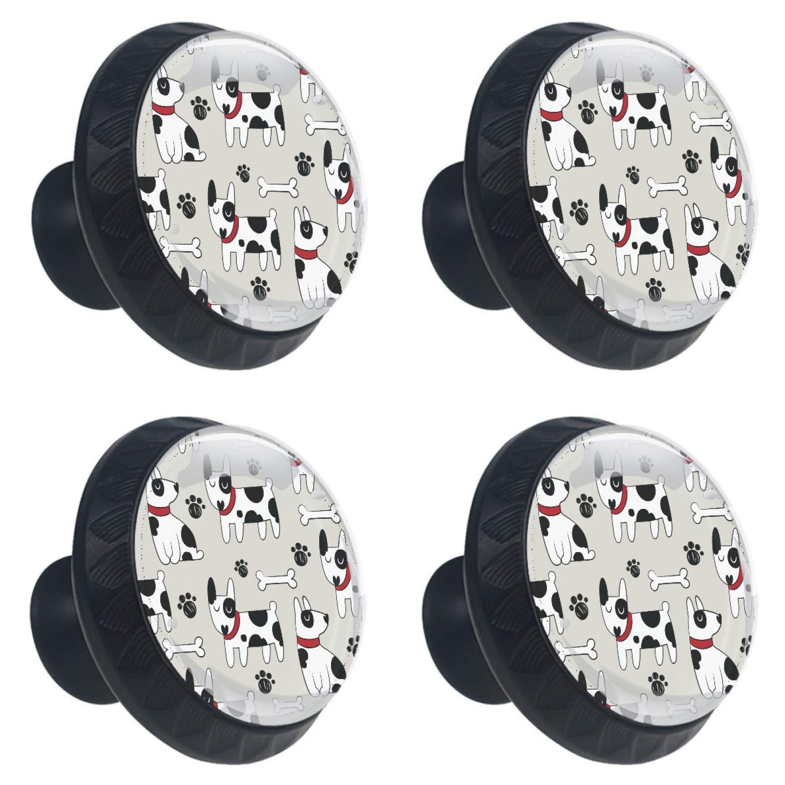 Boutons de meuble motif dalmatien bouton tiroir verre empreinte patte noir