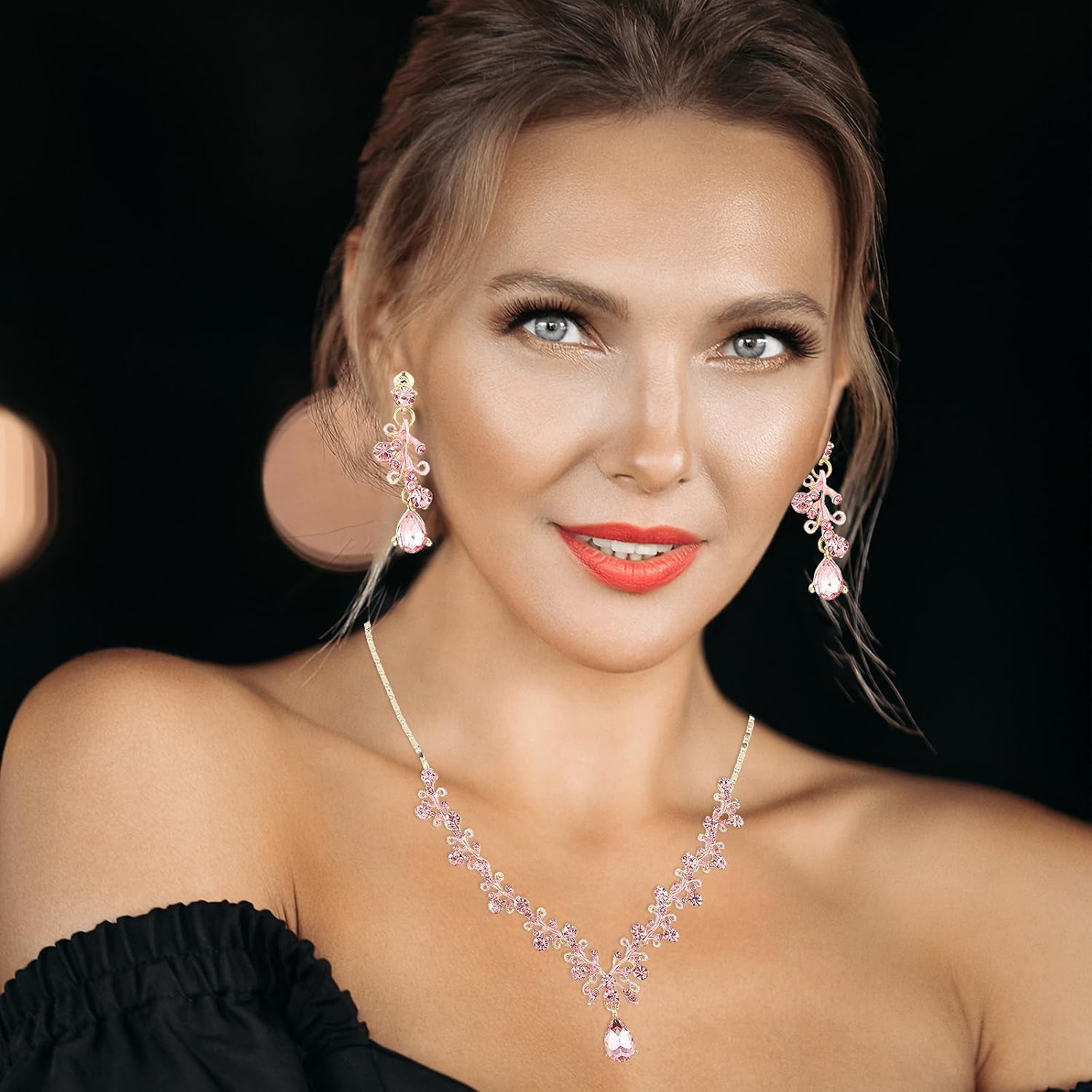 Austrian Crystal Jewelry Set For Women Bridal Jewelry Set For Wedding Ubic Zirconia Plated Necklace Dangle Drop Earrings Bracelet Set?Gold Jewelry Sets For Women Formal