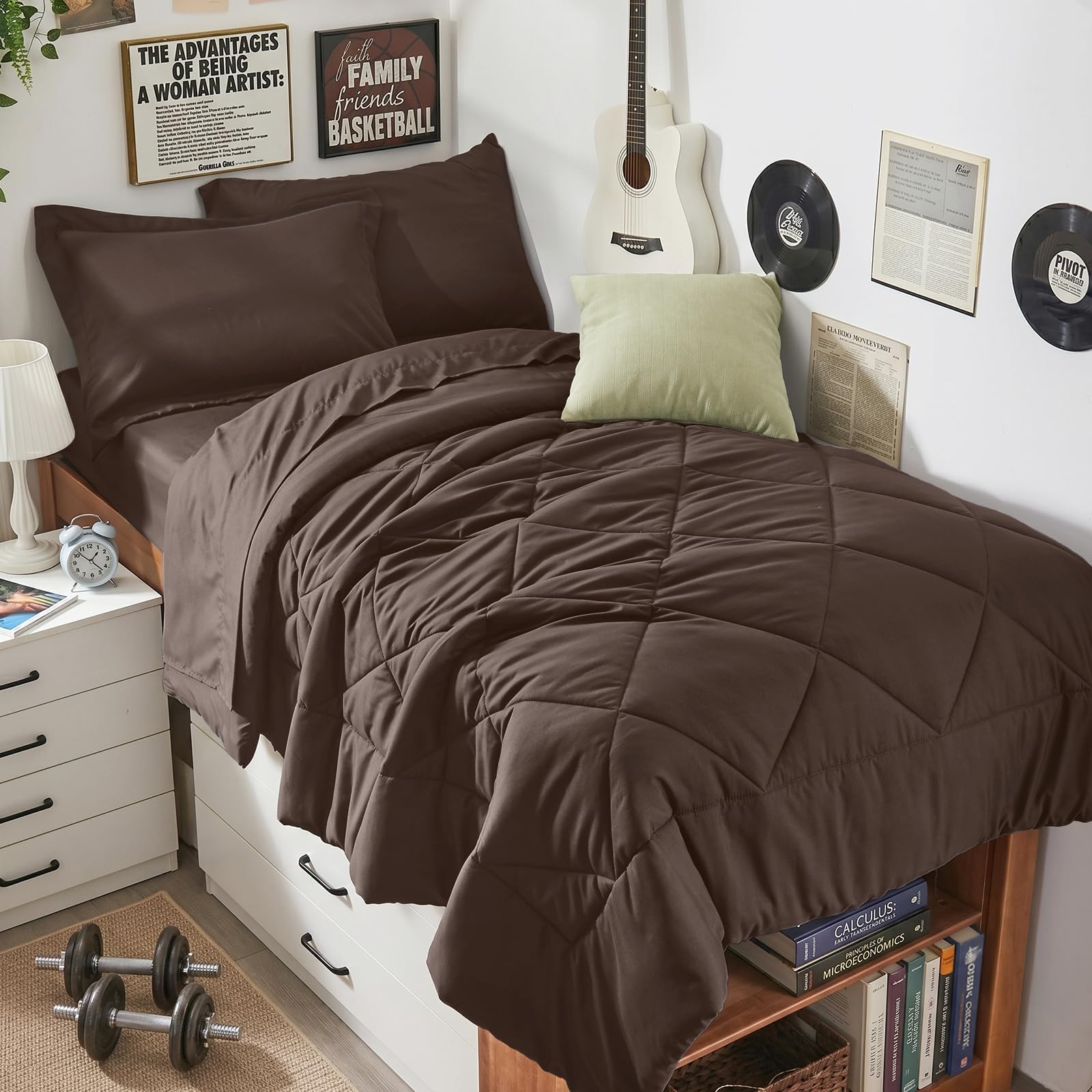 HEVUMYI 5-Piece Twin XL Comforter Set, Brown Bed in a Bag