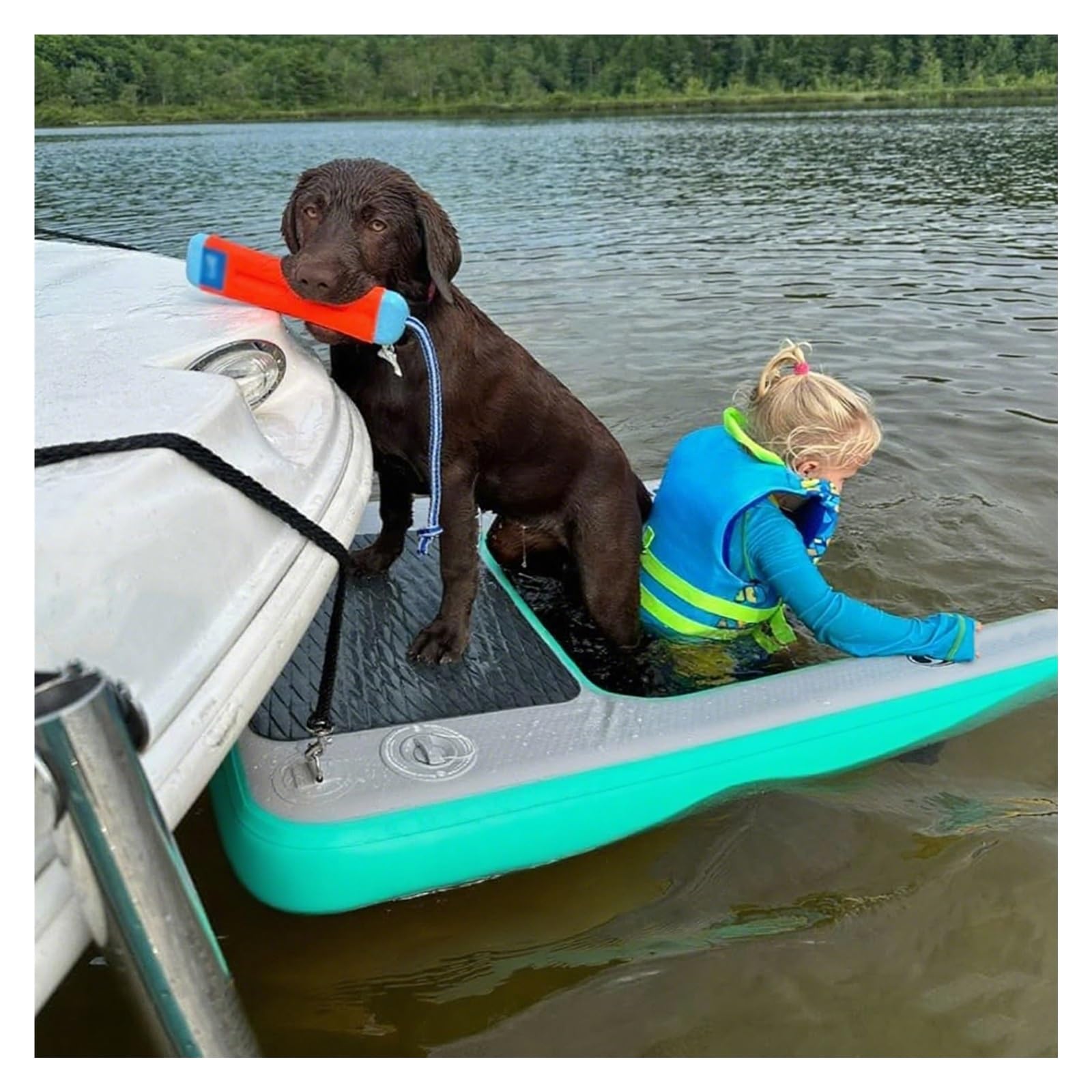Portable Dog Pool Float Ramp Small，59.1in Inflatable Dog Floating Dock Load 231.5lbs，Foldable Anti Slip EVA Dogs Floating Platform for Swimming Pets(Green)