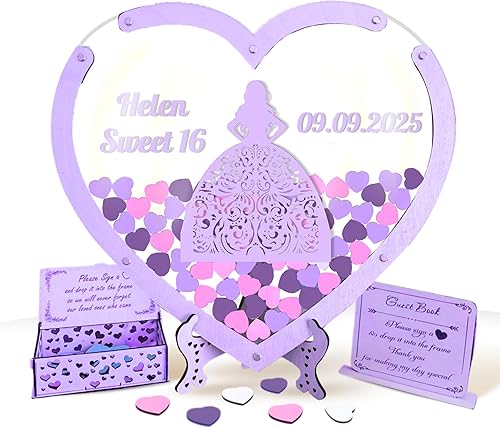 Ideas alternativas personalizadas para libro de invitados de quinceañera – Alternativa para libro de invitados de corazón de quinceañera – Libro de