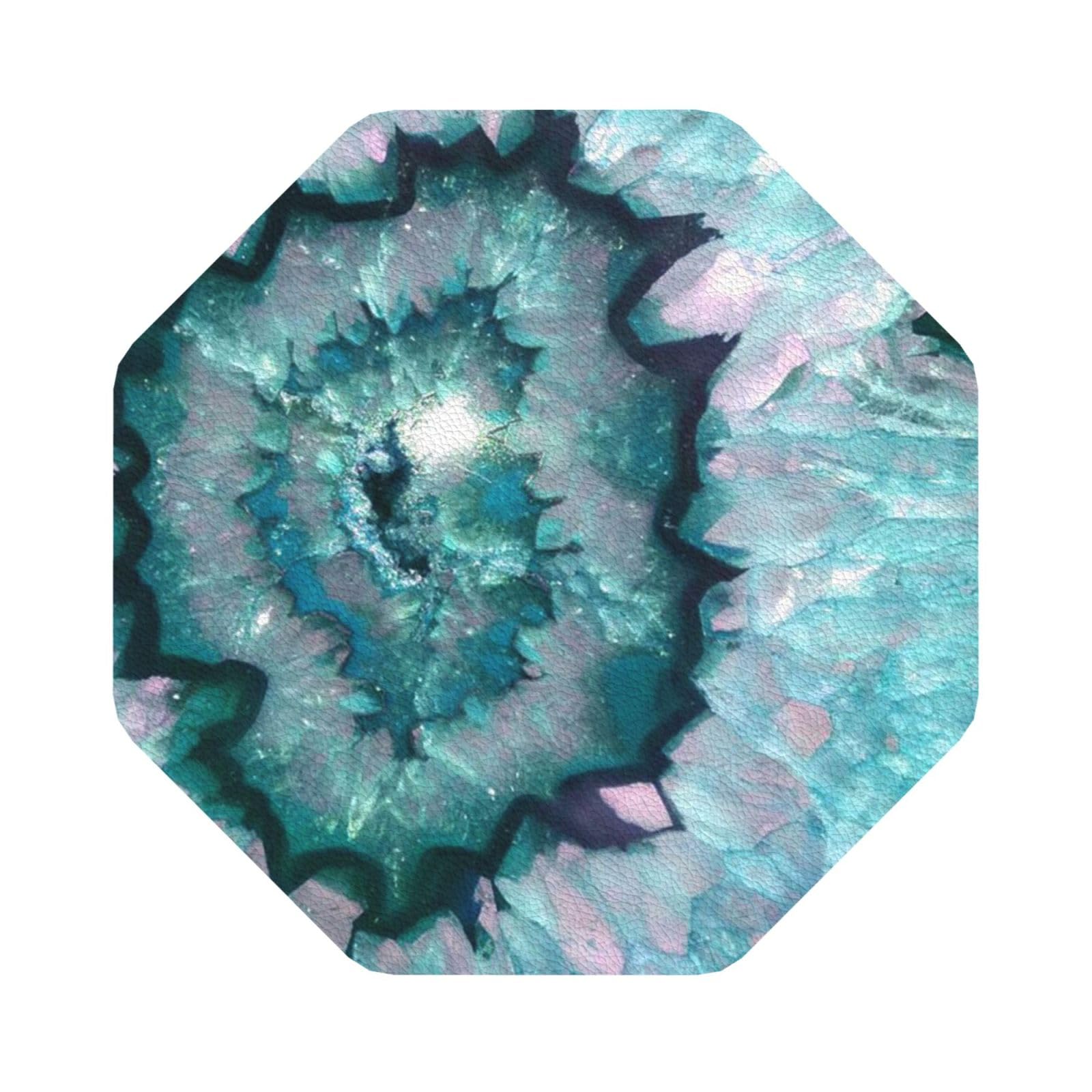 Teal Agate PU Leather Coasters Set of 6 Octagon Drink Coasters