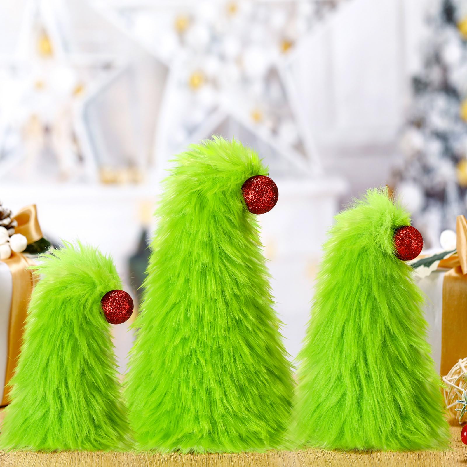 Civaner 3 Pcs Mini Faux Fur Christmas Tree, Lime Green, Cute Style