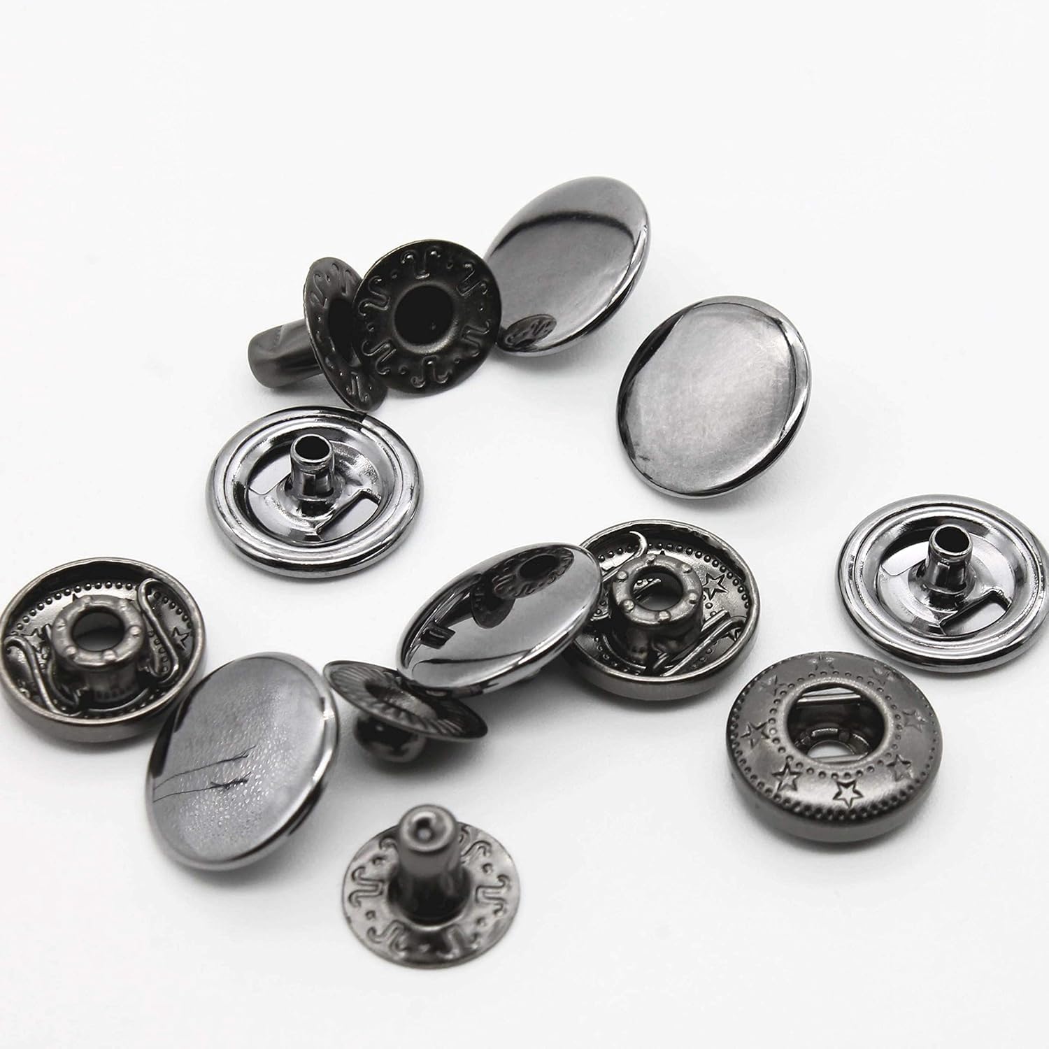 20 Sets Press Studs Snaps Fasteners Buttons, 15mm Sew on Snap Buttons Black Press Stud for Clothing Sewing Handbag DIY Crafts
