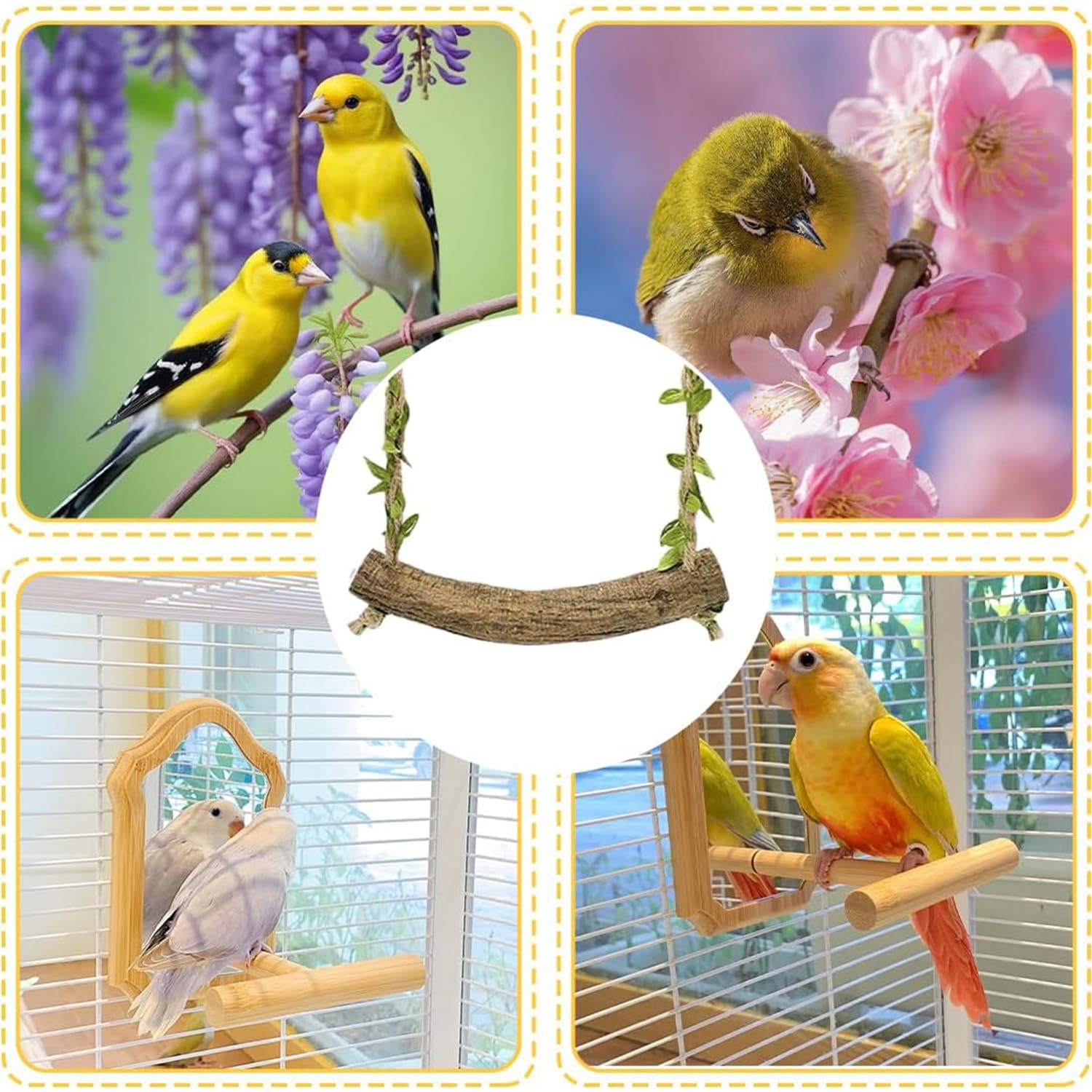 2 pezzo Giocattolo Altalena per Uccelli,Altalene per Pappagalli,Gabbia dell'Uccello Che Appende i Giocattoli per Uccelli trespolo per gabbia per uccelli, pappagallo