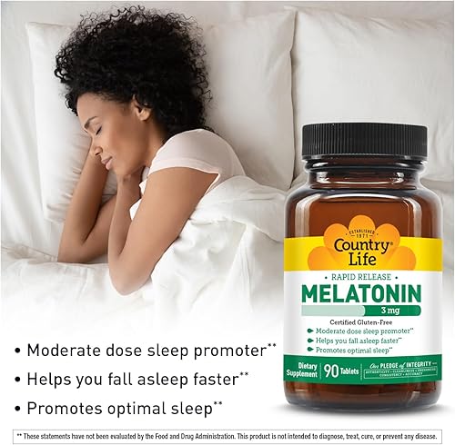 Miniatura 9 de Country Life Melatonina, promueve un sueño óptimo, 1 mg, 120 tabletas, certificado sin gluten, certificado vegano, verificado sin OMG