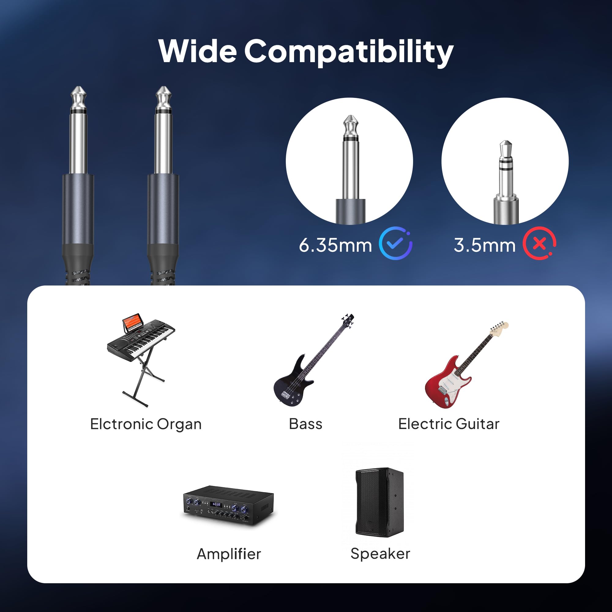 Elebase Cavo Audio TS Chitarra Elettrica 3 Meters 2 Pezzi,Cavo Jack 6,35mm a 6,3mm Maschio,Cavi Guitar 90 Gradi Angolare 1/4” per Strumenti Musicali,Accessori Chitarra,Basso,Tastiera Musicali,Amp
