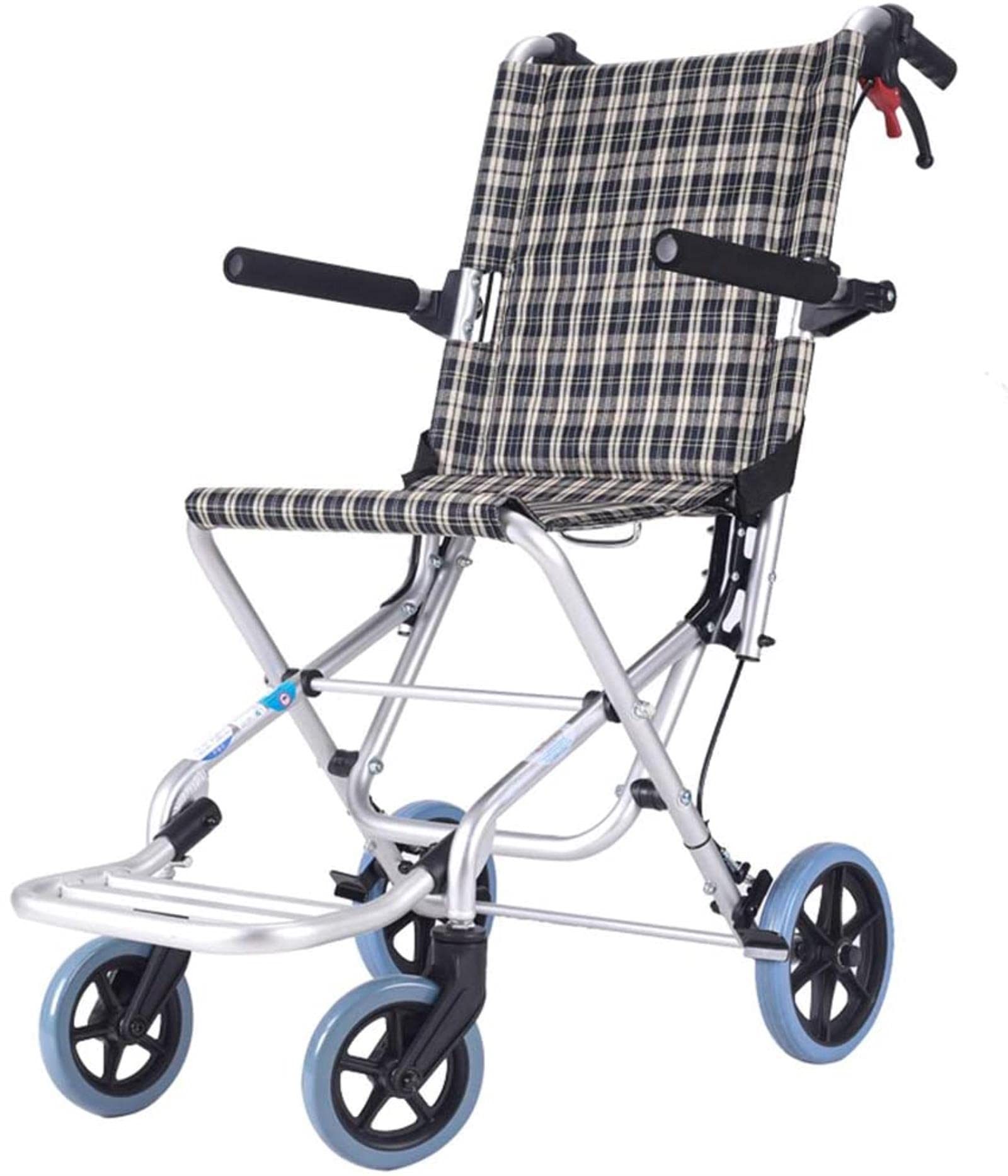 Silla de Ruedas de Transporte Ultraligera, cómoda Silla de Ruedas Plegable portátil para Viajes con Freno de Mano, Estructura de aleación de Aluminio, Adecuada para Personas Mayores