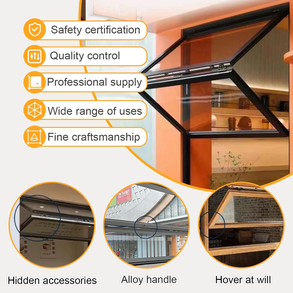 Ventana de concesión con marco de aluminio, ventanas plegables verticales con vidrio templado y burlete, ventana corrediza para vagón comedor, tienda de té con leche, personalizable(WxH 45x31in/109x79