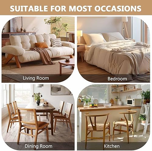 Miniatura 7 de Kiztir Juego de 2 sillas de comedor de ratán, sillas de comedor francesas de mediados de siglo, sillas de comedor de granja con respaldo alto para