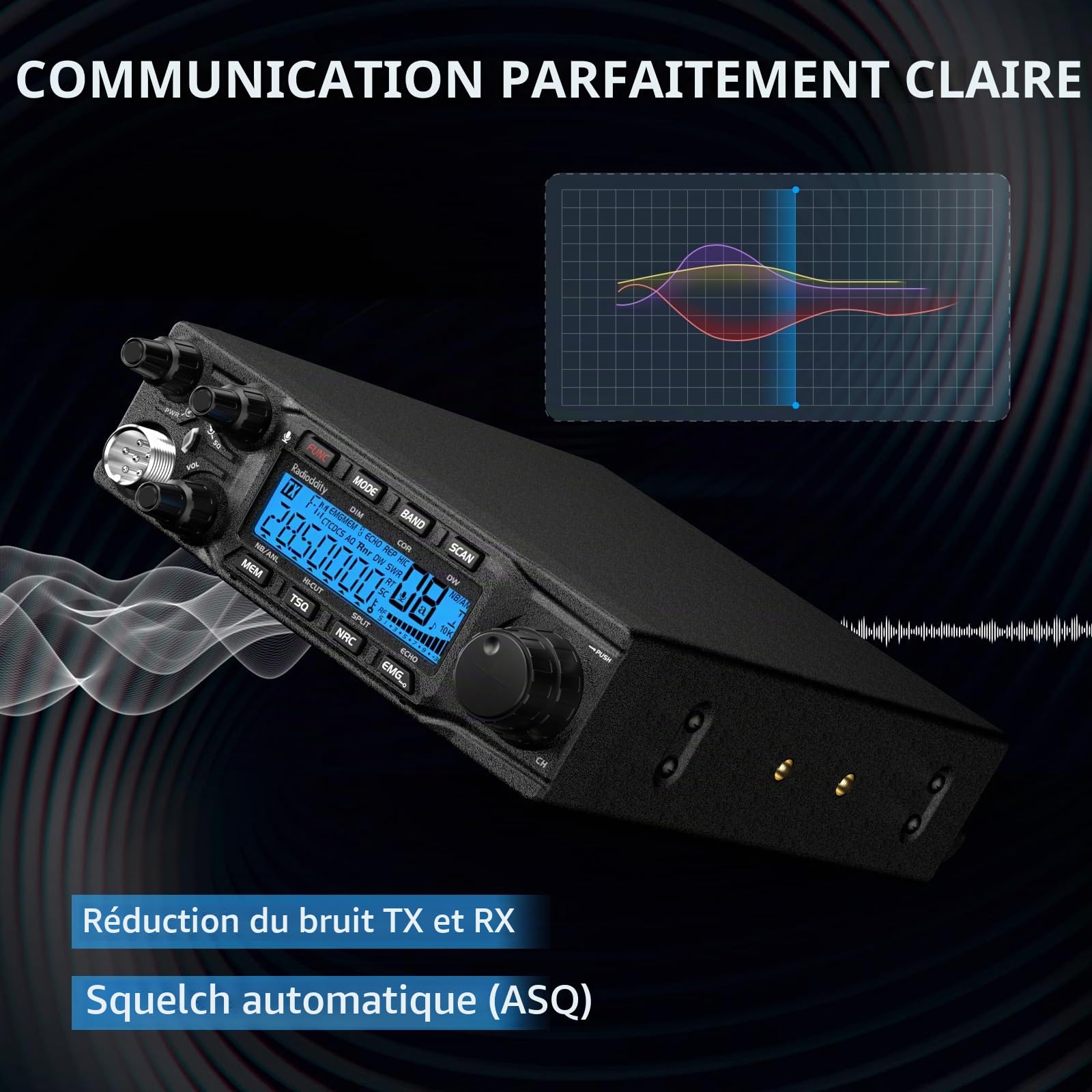 Radioddity QT80 10 Mètres Radio Amateur Haute Puissance 80W, émetteur-récepteur Mobile SSB/AM/FM/PA avec réduction du Bruit RX et TX, CTCSS/DCS/ASQ, SWR Alerte Haute