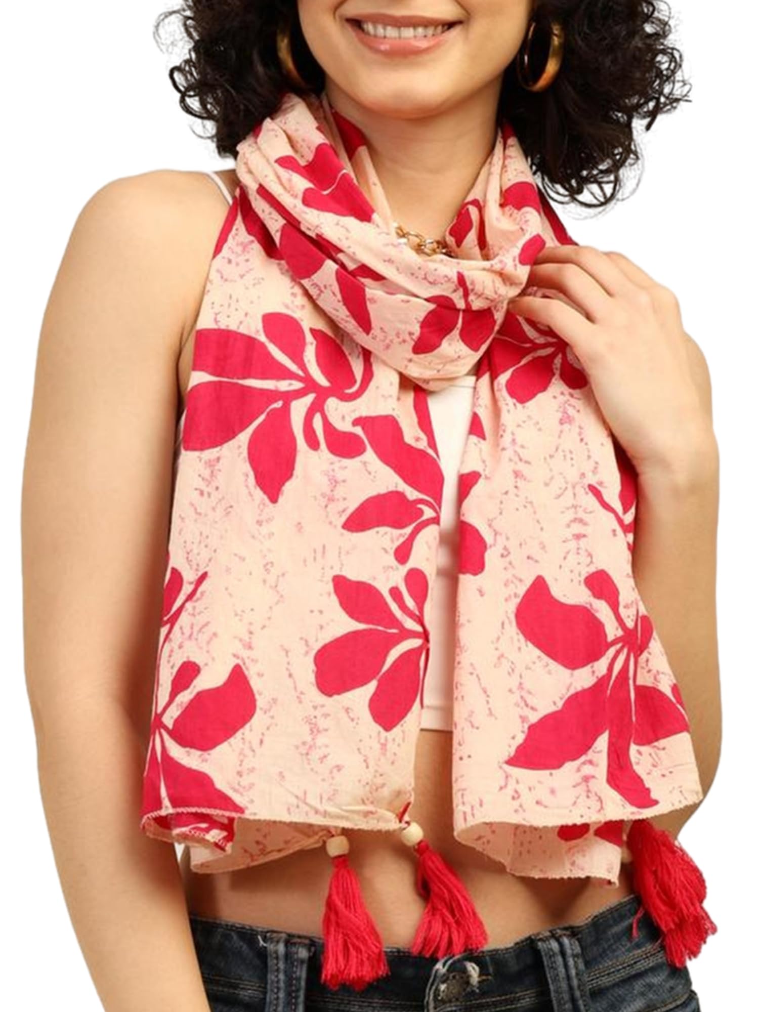 KE KANHA EXPORTS Cotton Scarf with Tassels|Scarf for Women Stylish|Stole for Women|Breathable Boho Beach Summer Wrap|Multicolor Scarf|Easily Fits 180 * 50 CM-image-27