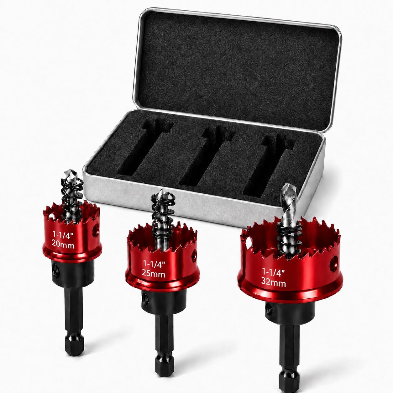 HERBYD Hole Saw Set 3PCS, M42 Bi-Metal Hole Saw Kit with 8% Cobalt HSS, 20mm 25mm 32mm Hole Cutter with Hex Shank for Drilling Metal, Stainless Steel, Aluminium, Wood, Plastic