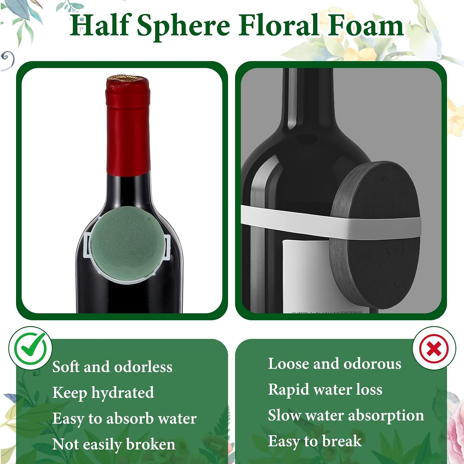 YBEATY 24PCS Mini Floral Foam Holder Round Florist Plant Form Blocks with 2 Rolls Green Floral Wire Wet Dry Artificial Fresh Flower Arrangement Supplies for Table Wedding Party Garden Wine Bottle Deco