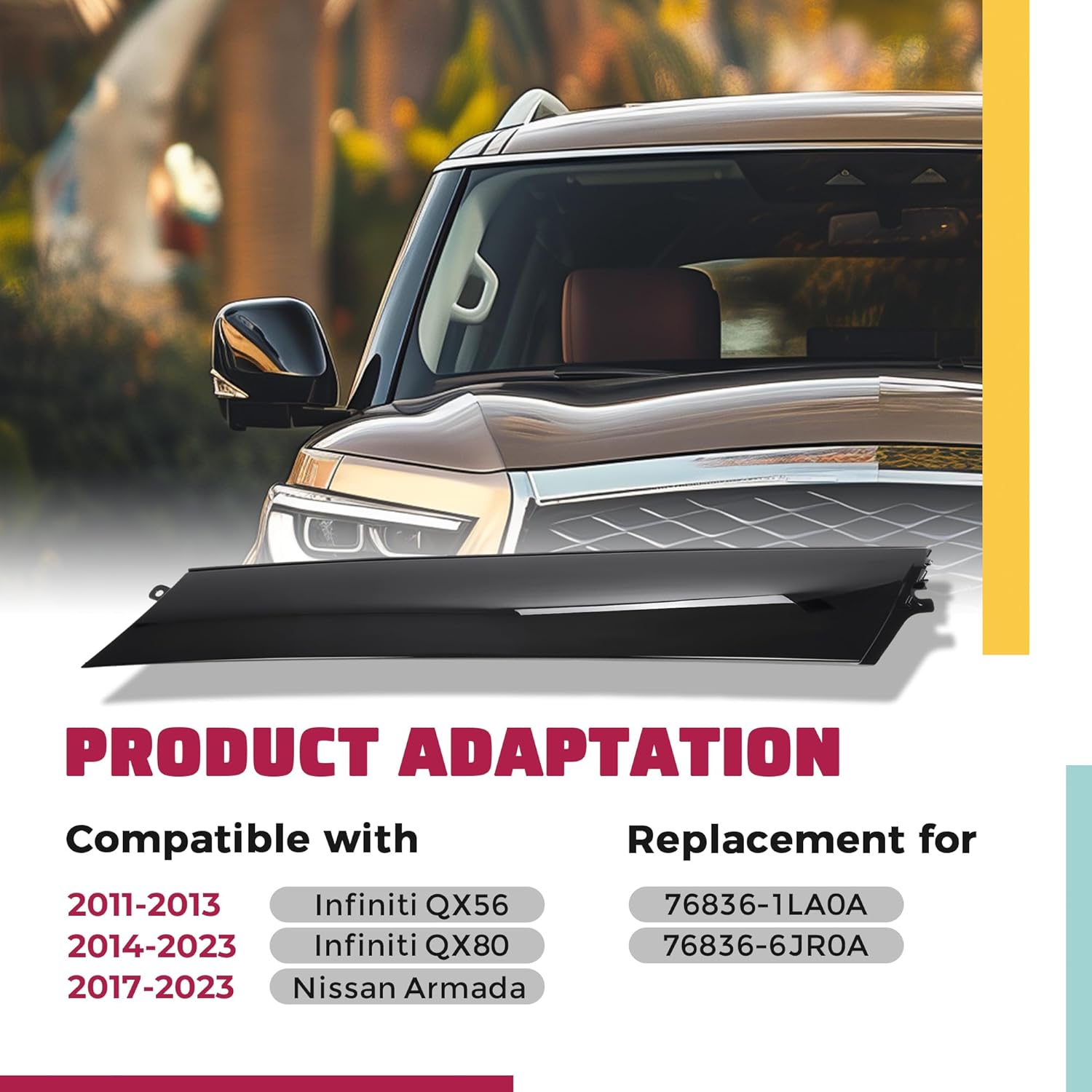 HECASA A Pillar Molding Cover Compatible with 2011-2013 Infiniti QX56 2014-2023 QX80 2017-2023 Nissan Armada Front Windshield Trim Panel Replacement for 76836-1LA0A 76836-6JR0A Plastic Right Side