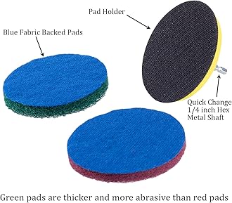 Kichwit Drill Powered Brush Tile Scrubber Scouring Pads Cleaning Kit, 2 Different Stiffness, Disc Pad Holder With 6 Scrubbing Pads, Cleans Large Flat Areas Perfectly 5-Inch